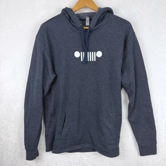 Jeep Hoodie Catch A Wave Graphic Logo Spell out Heather Navy Large - Picture 7 of 10